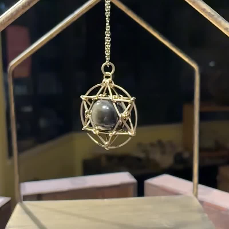 金曜石 双面金光 星光 星球 宇宙 神秘 六角星 招财水晶 情人节 - 项链 - 水晶 黑色