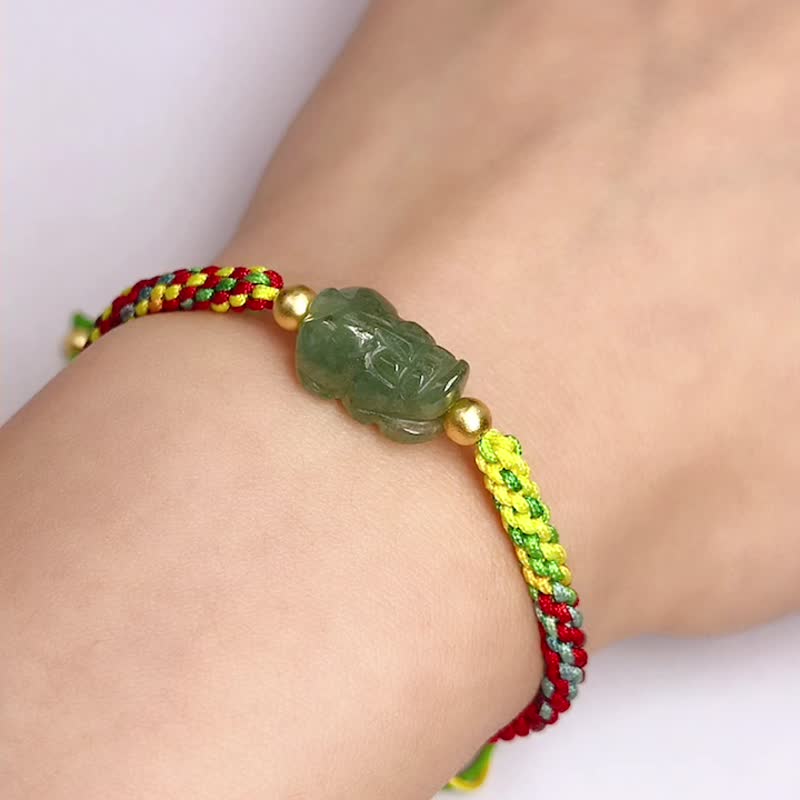 【招财神兽】冰种翡翠貔貅设计款编织手链 | 天然A货翡翠 | 送礼 - 手链/手环 - 玉石 绿色