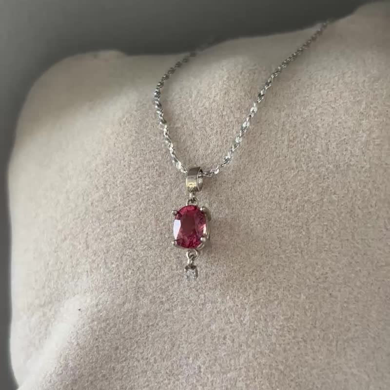 【Beebers 经典】炽红初恋-925银镶嵌天然红碧玺坠链 - 项链 - 半宝石 红色