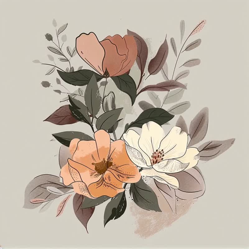 叶影花姿 现代美式插画 优雅花卉 居家卧室玄关摆饰 无框画挂画 - 海报/装饰画/版画 - 棉．麻 