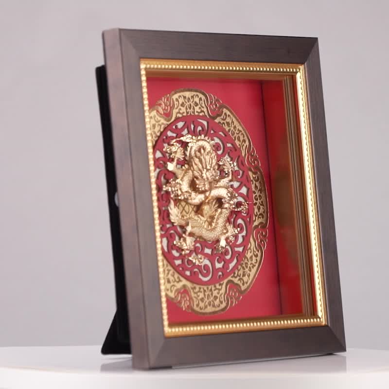 祥龙献瑞金箔画  | 升迁开业开市祝贺吉祥质感礼品 - 画框/相框 - 24k 金 金色