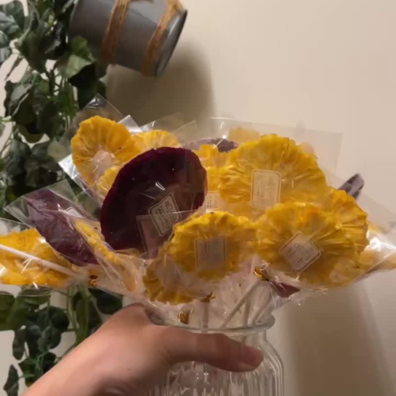 【果岛栽香】果干花棒 单支 10~12g/支 凤梨花干 火龙果花干 - 水果干 - 其他材质 黄色