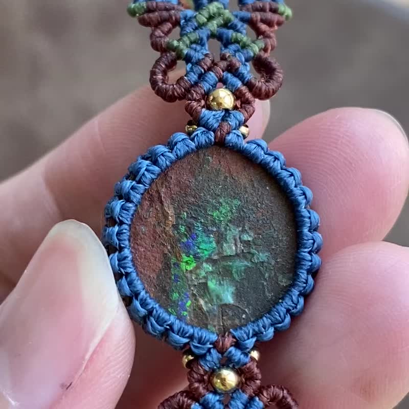 H236 民族风 蜡线编织 铁矿石澳宝 (boulder opal) 铜珠 手环 - 手链/手环 - 宝石 咖啡色