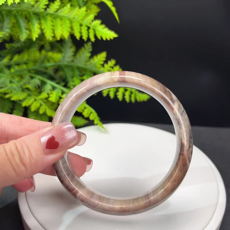优质 缅甸树化玉手镯 60+MM 冰润高瓷結晶天眼千层年轮纹多彩 - 手链/手环 - 玉石 多色