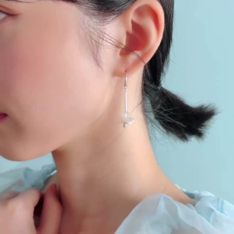 月白系 | 星汐 - 纯银 透明 水晶 粉水晶 月光石 轻珠宝 耳环 - 耳环/耳夹 - 纯银 蓝色