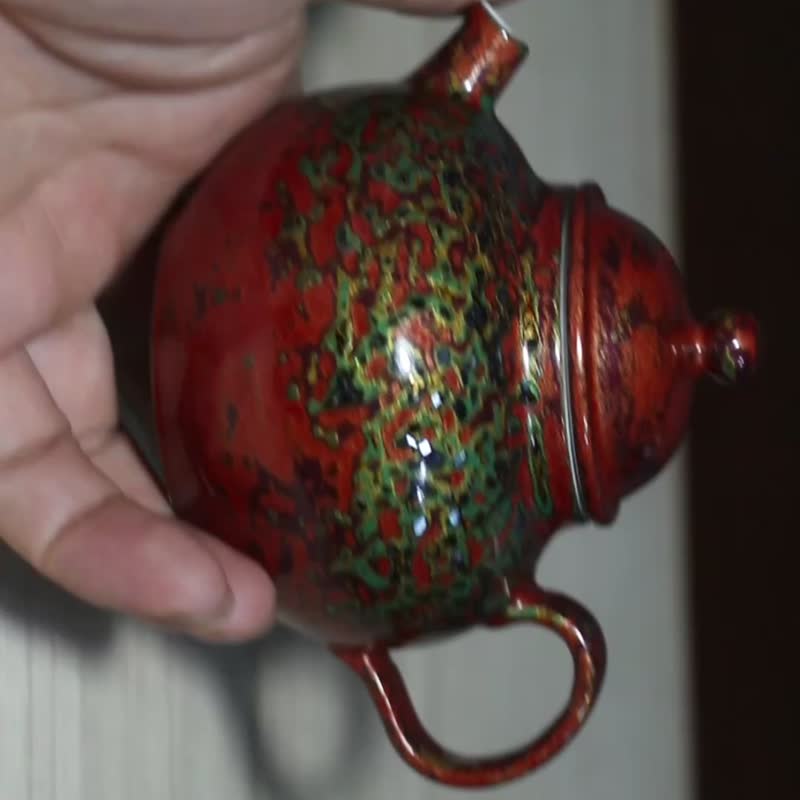 精品非遗大漆茶壶 秋海棠犀皮漆螺钿蛋壳镶嵌 漆器瓷胎正把后手壶 - 茶具/茶杯 - 陶 橘色