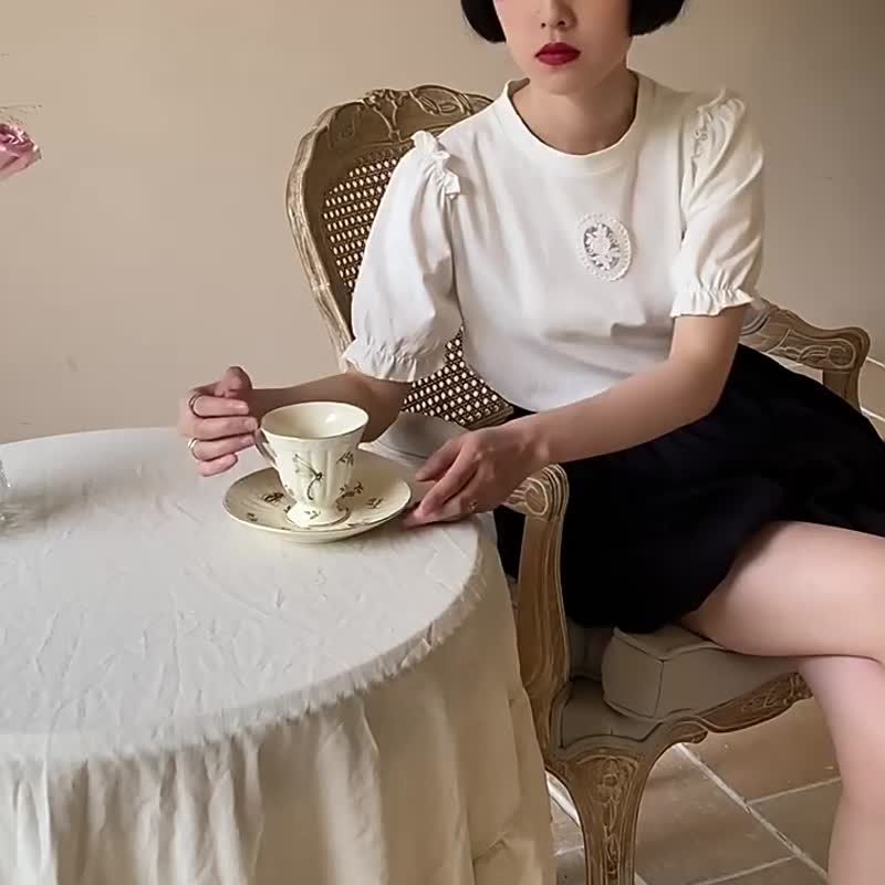 黑色 日系松緊闊腿花苞褲 全棉提花立體褶皺燈籠褲 夏日俏皮短褲 - 女装短裤 - 棉．麻 黑色