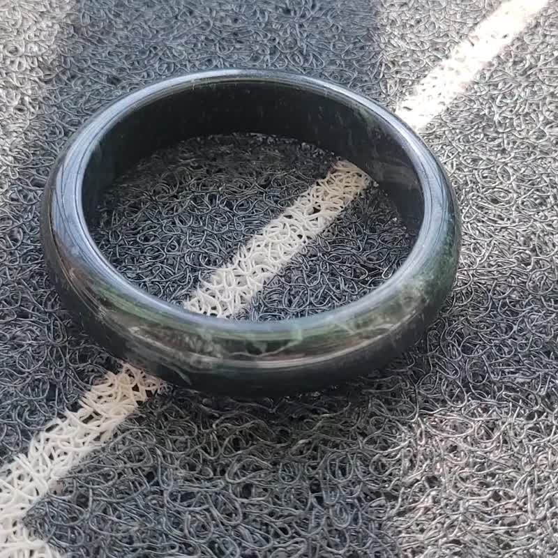 【亲翠】天然翡翠 糯墨翠带绿打不透艺术感手镯60圈 试圈口价 - 手链/手环 - 玉石 黑色