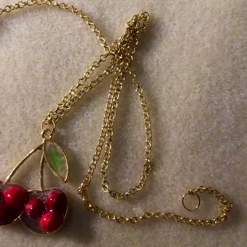 Red cherries pendant necklace - 项链 - 其他金属 红色