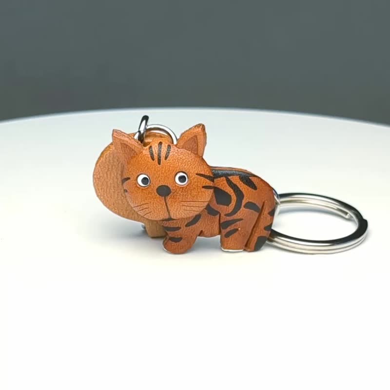 美国短毛猫 猫咪 本革钥匙圈 日本制 手作 VANCA - 钥匙链/钥匙包 - 真皮 咖啡色
