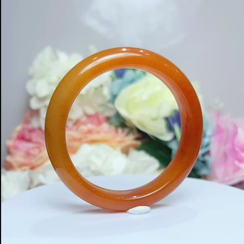 NO.210 稀有高品质冰润黄龙玉手镯 平安镯 内径 56 MM 圈口 玉镯 - 手链/手环 - 玉石 橘色