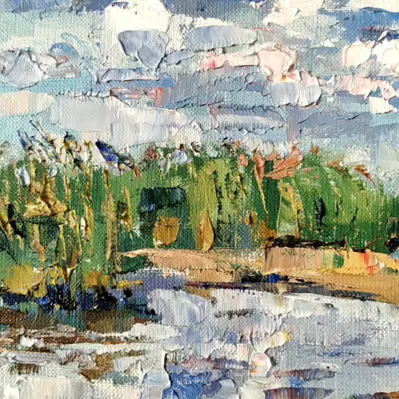 与自然绘画 Nature Painting Landscape 油畫原作 Lake Coast Artwork Clouds Original Art - 海报/装饰画/版画 - 其他材质 多色
