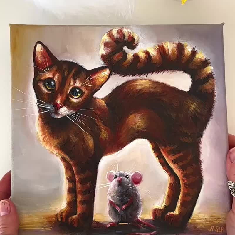 猫与老鼠画布画，猫咪壁画，动物画，小猫画 - 墙贴/壁贴 - 棉 多色