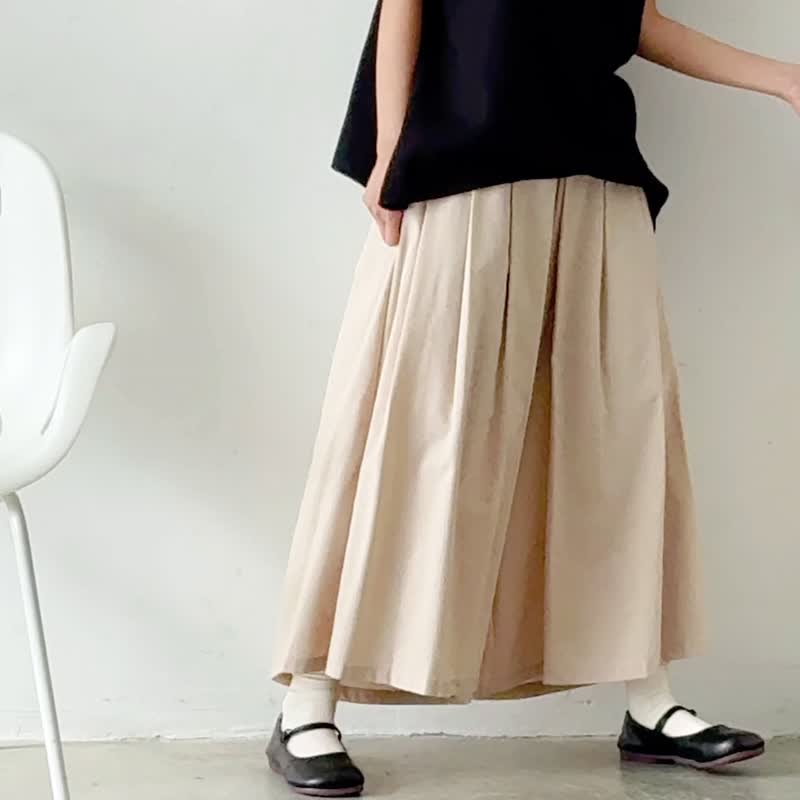 裙裤 - 米杏色 - 女装长裤 - 棉．麻 卡其色