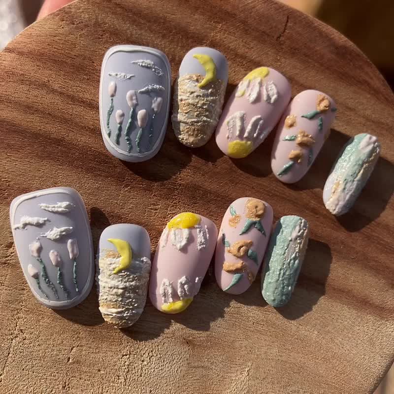 油画肌理 石膏 花砖 手工美甲 手绘穿戴甲 Nail arts - 其他 - 其他材质 