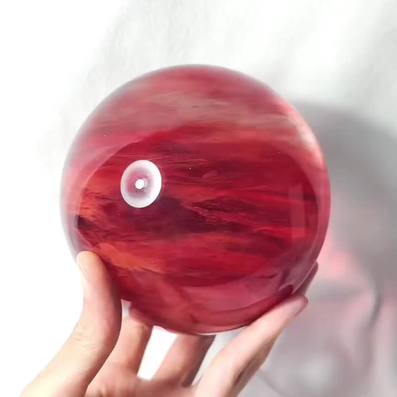 顶级红兔毛熔炼水晶 红棉 红运当头 收藏 风水开运 摆件晶球 礼物 - 摆饰 - 宝石 红色