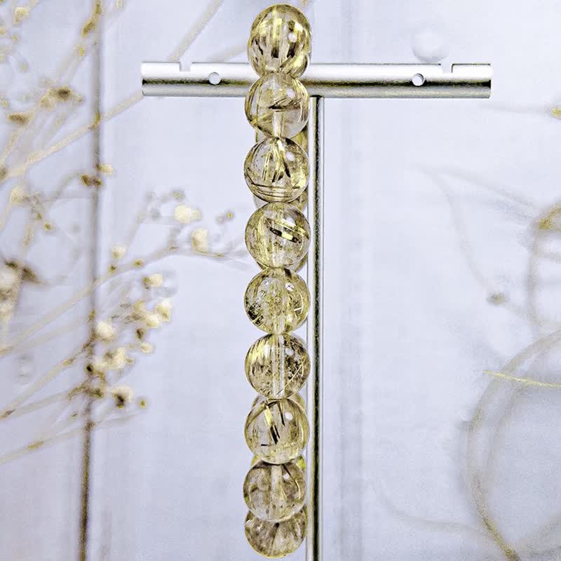 无尽回圈【透体钛晶】高品透料钛晶 水晶手串手链 | 一物一拍 - 手链/手环 - 水晶 金色