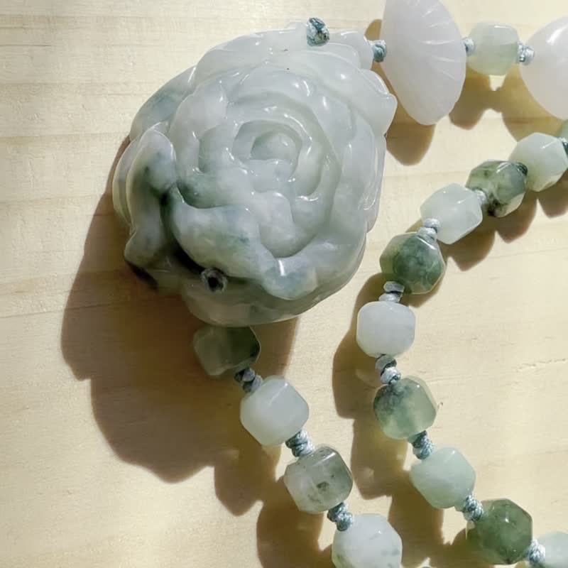 手工翡翠手链 - 绿牡丹 - 双圈编织手链 - 手链/手环 - 玉石 绿色