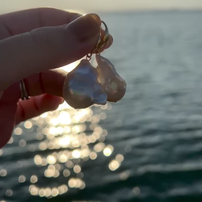 Wedding wedding bridal pearl large baroque pearl formal 14kgf - 耳环/耳夹 - 珍珠 金色