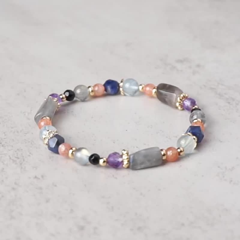 绚烂夜空 // 拉长石海洋蓝宝太阳石黑玛瑙 手链 // 平稳状态 守护 - 手链/手环 - 水晶 灰色