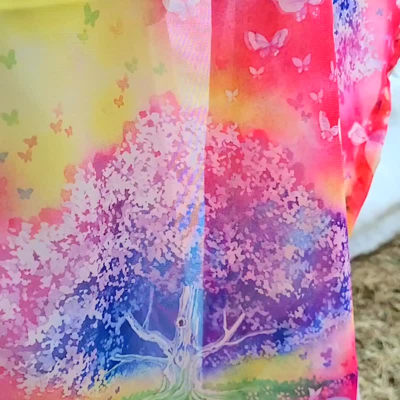 【蝴蝶与鲜花奏响的乐章】水彩雪纺披肩、围巾、披巾，鲜艳的红色，母亲节的完美之选 - 丝巾 - 聚酯纤维 红色