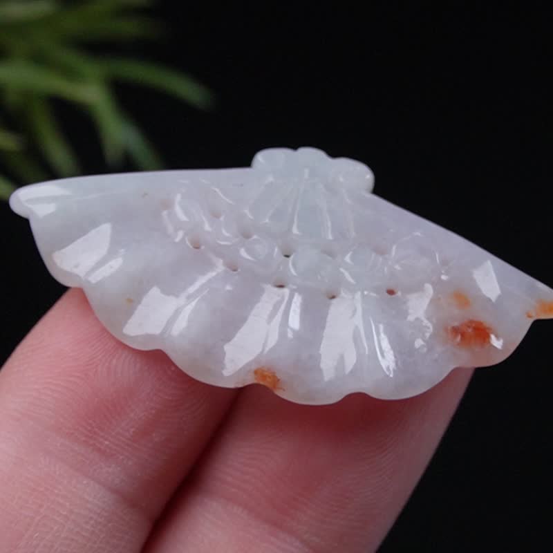 【良·善】飘红翡翡翠扇子项链 | 天然缅甸玉A货翡翠 | 送礼 - 吊饰 - 玉石 橘色