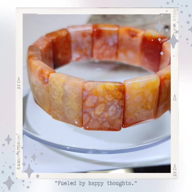 长岛冰茶 * 渐层 果冻料 天然 珊瑚玉 手排 手环定制化礼物 - 手链/手环 - 玉石 橘色