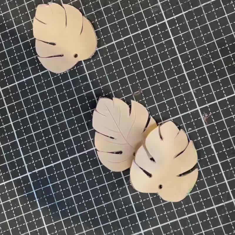 龟背叶/白龟植物皮革钥匙圈-可刻字 - 钥匙链/钥匙包 - 真皮 绿色