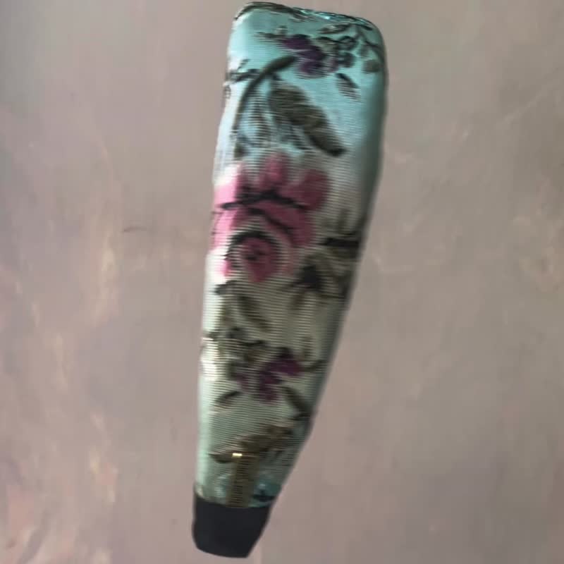 100%手作刺绣织带发箍-平宽版-湖水绿-刺绣花朵植物 - 发带/发箍 - 丝．绢 