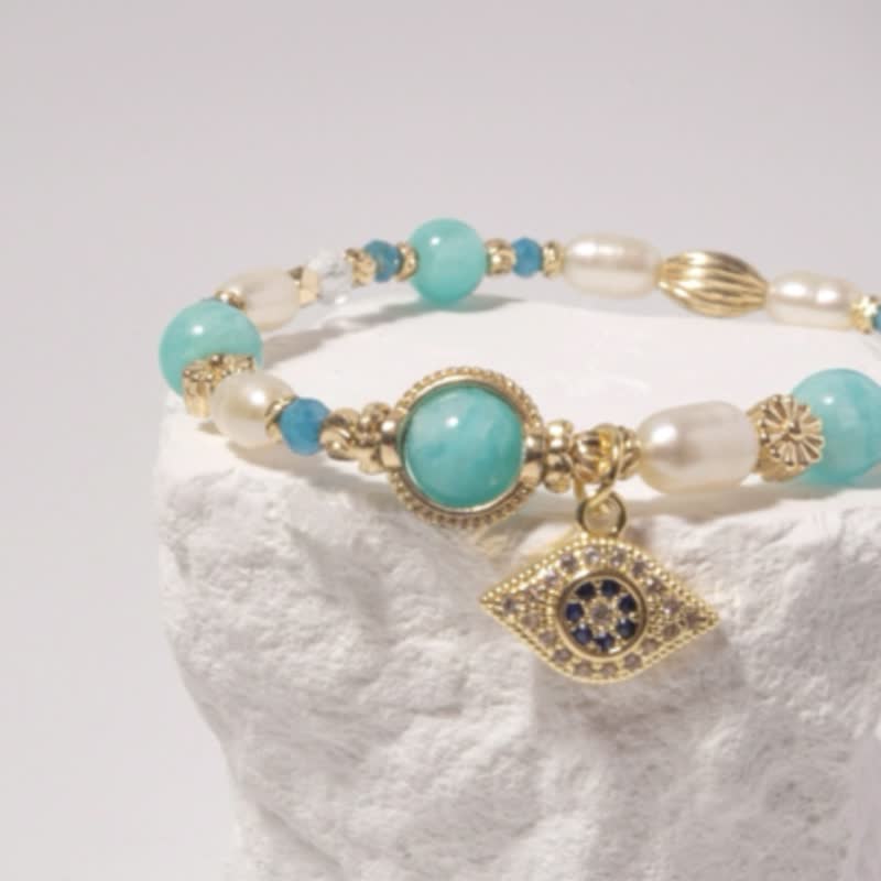 【异域风】巴格达月夜 | 天河石/珍珠 | 能量水晶/宝石/设计/饰品 - 手链/手环 - 宝石 蓝色