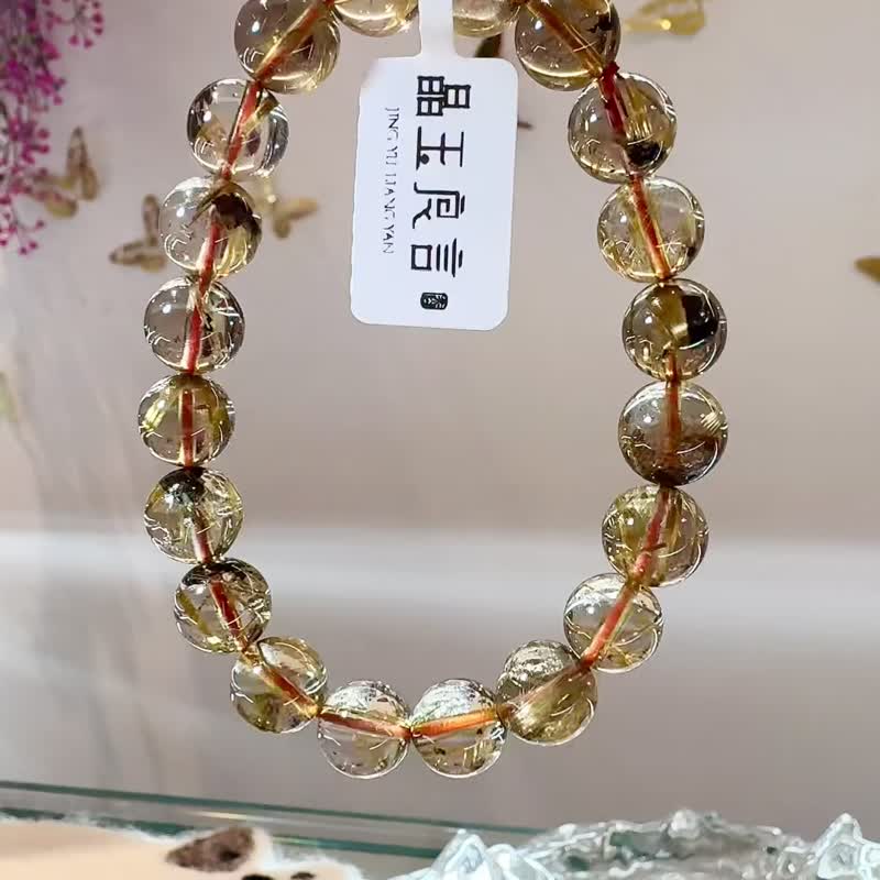 天然A体透黄金厚板钛金钛晶9.5mm25.54g带母矿旺事业避邪招正财 - 手链/手环 - 水晶 金色