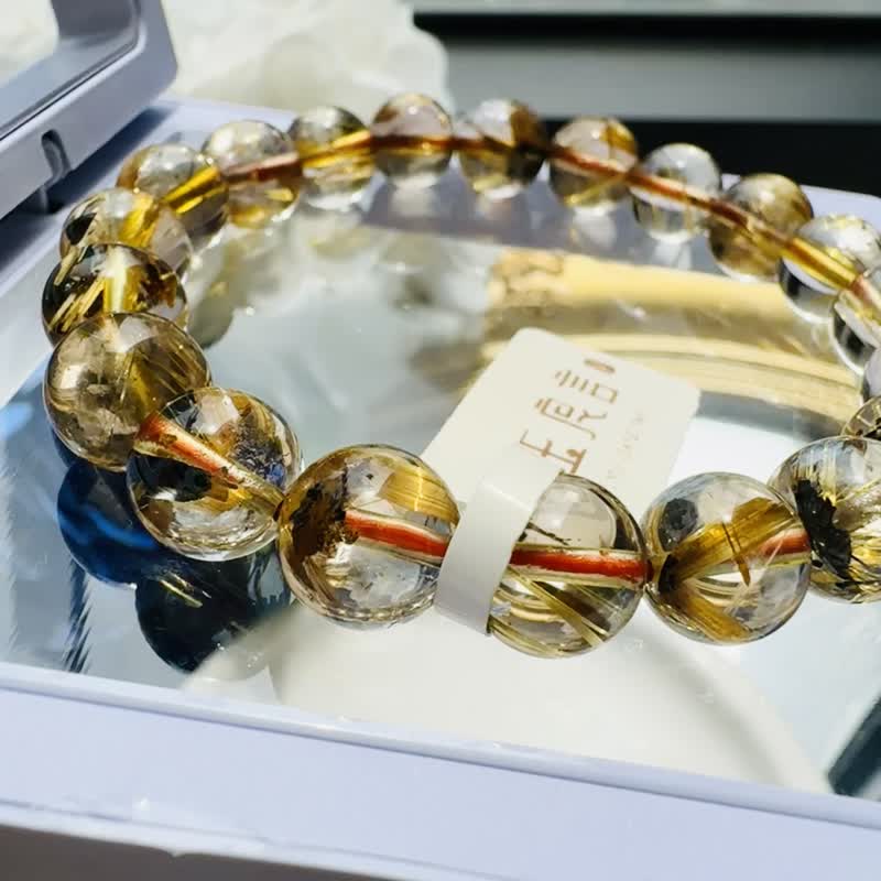 小精品 A 体透黄金厚板钛金钛晶 9.5mm25.54g 带母矿旺事业避邪招正财 - 手链/手环 - 水晶 金色