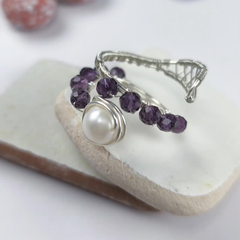【BE youself】紫晶珍珠 |戒指|艺术金属线|淡水珍珠|紫水晶 - 戒指 - 铜/黄铜 多色