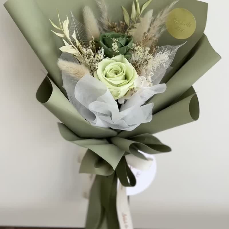 【永生玫瑰花花束】• 情人节/永生玫瑰花/永生玫瑰花花束/玫瑰花 - 干燥花/捧花 - 植物．花 绿色