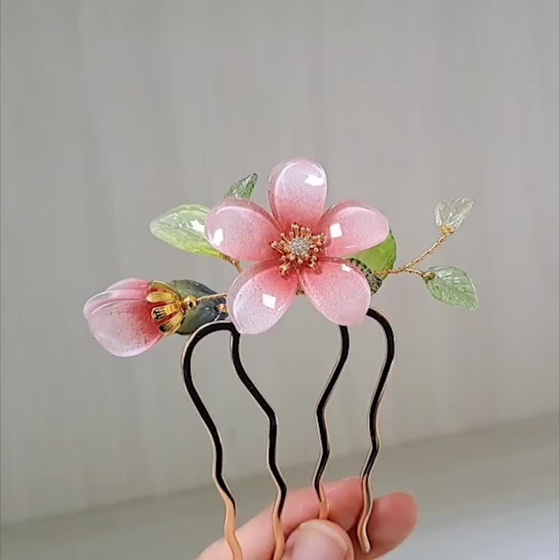 宝石琉璃花系列【桃花绯绯】~四股发簪~ - 发饰 - 玻璃 