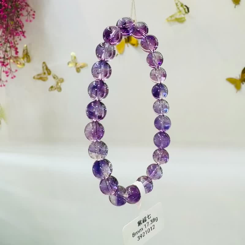 精品玻璃紫发渐层紫超七8mm17.38g水晶人缘净化三轮提升自身频率 - 手链/手环 - 水晶 紫色