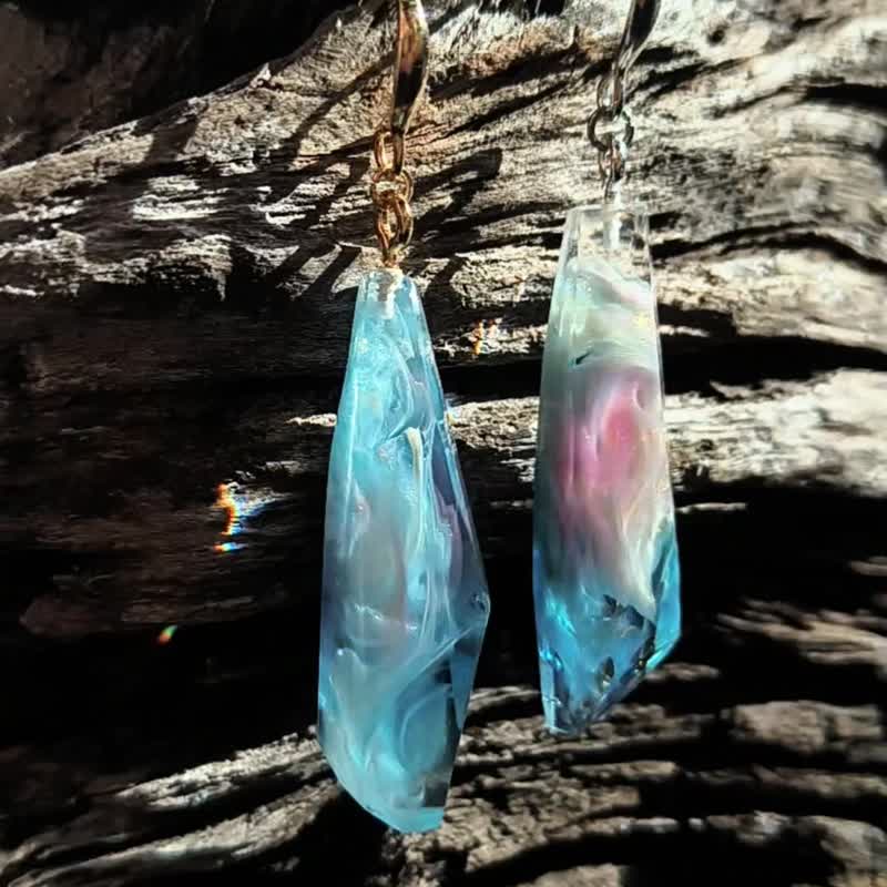 绿岛手工/个性风格耳环耳坠定制/海洋海浪宝石树脂/纯银耳饰礼物 - 耳环/耳夹 - 树脂 多色