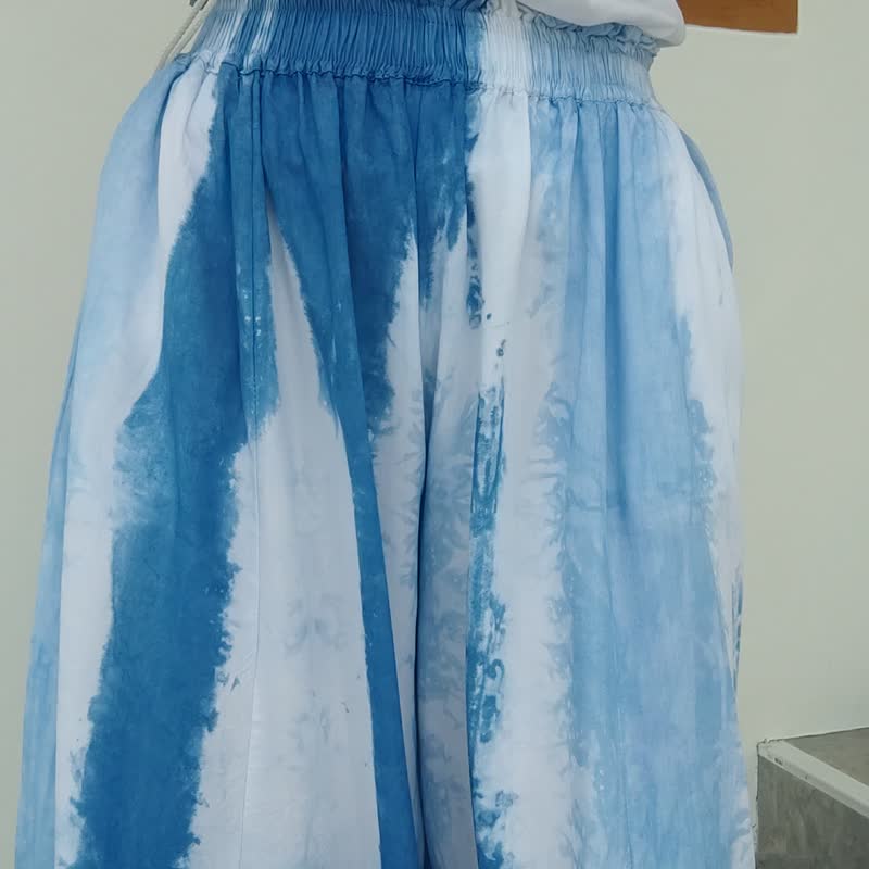 D Emma Pants - 酷靛蓝色扎染长裤 - 女装长裤 - 棉．麻 蓝色