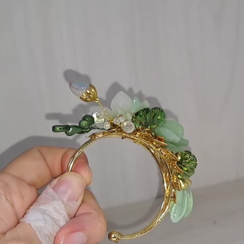 【出清特价】古风琉璃系列~粉绿花手环~ - 发饰 - 琉璃 绿色