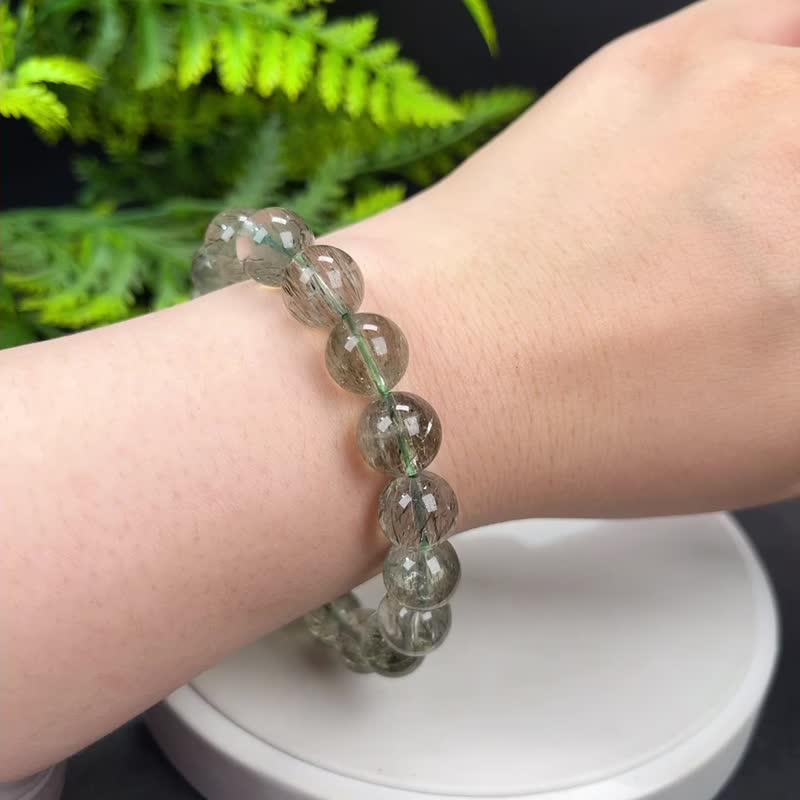 天然绿色碧玺发晶手串11.5mm冰透绿色发丝水晶女事业招财贵人运势 - 手链/手环 - 宝石 绿色