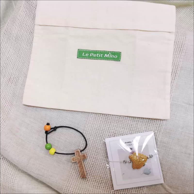 一套穿搭选3件 热带鱼香氛石手链x手作棉布小收纳袋x十字吊饰 - 手链/手环 - 棉 多色