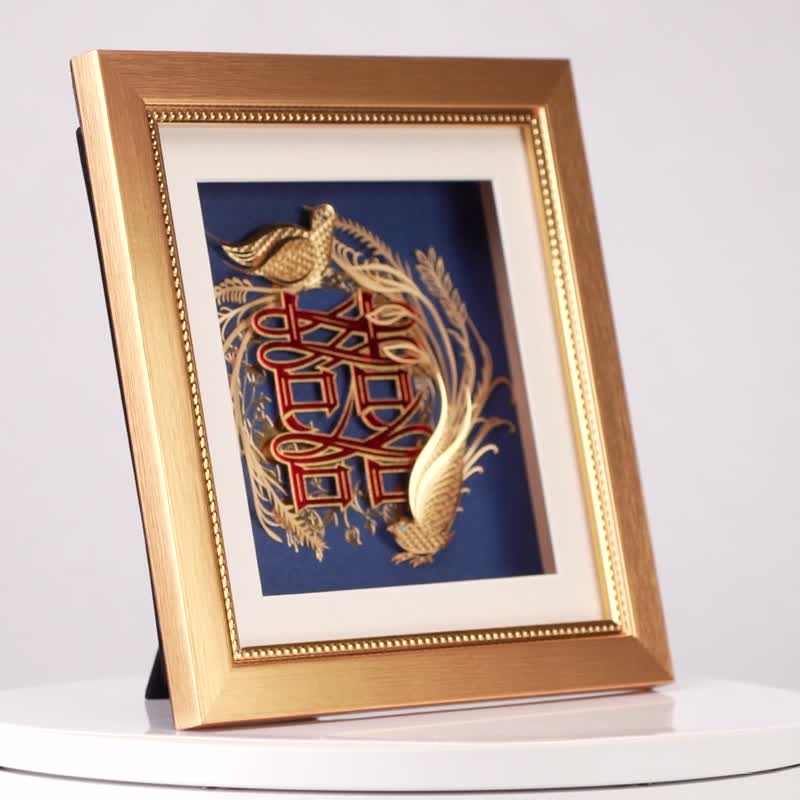 比翼双飞金箔画 | 结婚贺礼 结婚纪念日推荐 双囍艺术摆饰 - 海报/装饰画/版画 - 24k 金 金色