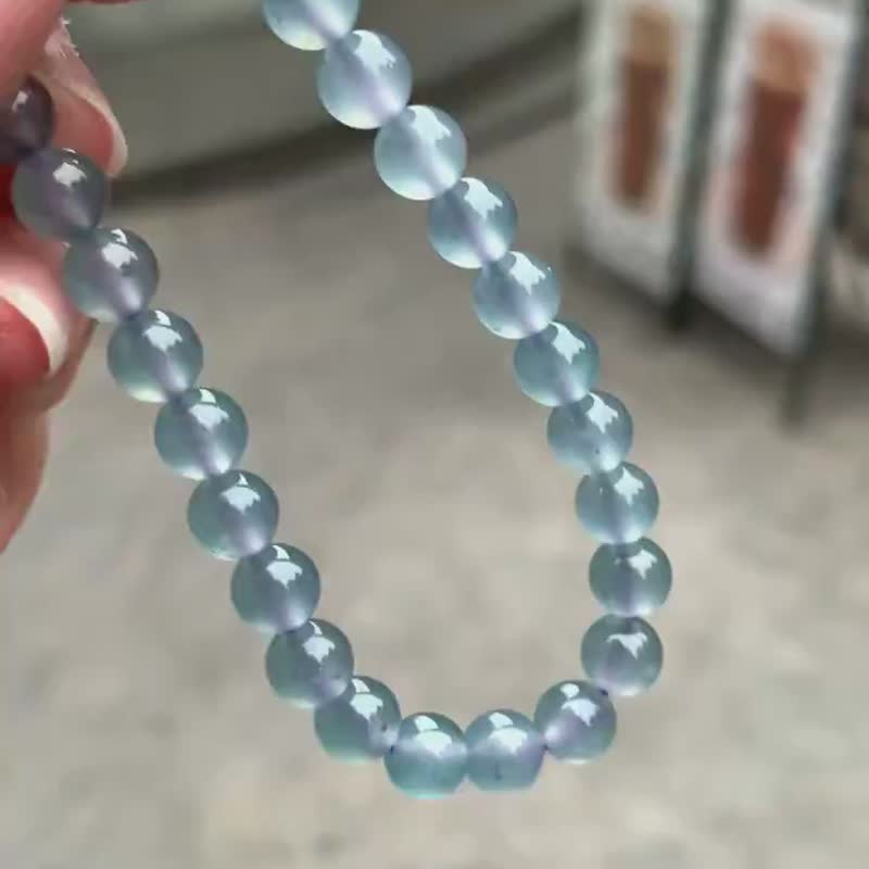 天然翡翠  A玉 玉珠 玉链 手链 • 冰玻种紫蓝翡翠手串 - 手链/手环 - 玉石 蓝色