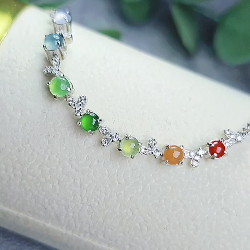 转好运•补五行|马卡龙彩虹多宝|A货翡翠纯银日系藤蔓款手链 - 手链/手环 - 玉石 