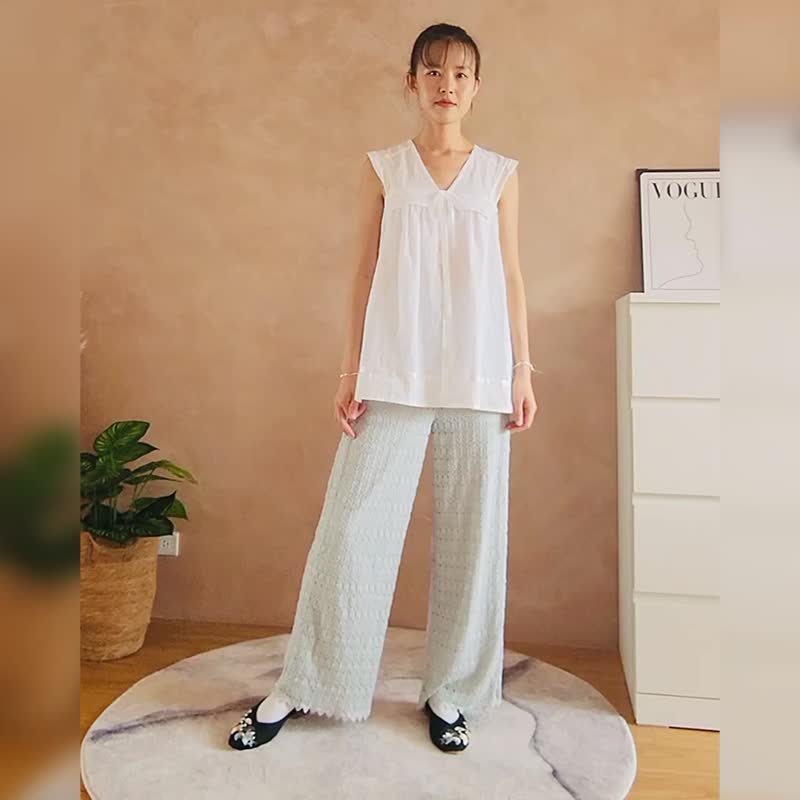复古绿蕾丝宽裤【日本古董衣】永续是最奢华的精品 - 女装长裤 - 聚酯纤维 绿色