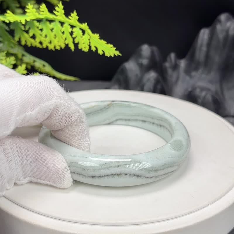 浅蓝色 阿拉善玛瑙手镯 60MM 高瓷玉化聚宝盆 戈壁玉髓手环 女款 - 手链/手环 - 半宝石 蓝色