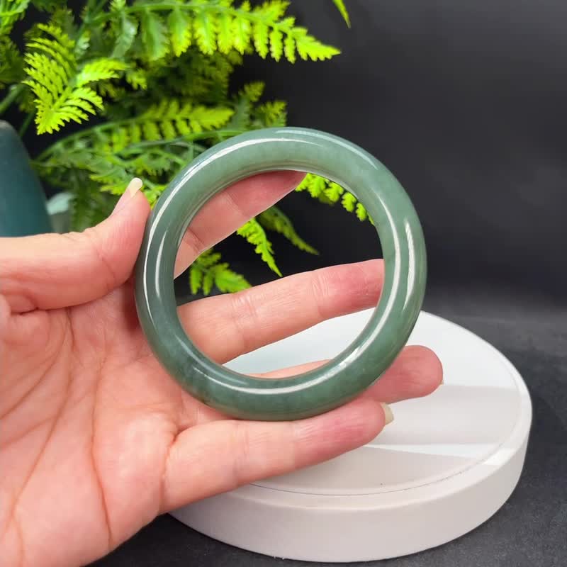 和田玉碧玉手镯 58MM 鸭蛋青圆条玉手环 附证书 质地细腻脂感浓厚 - 手链/手环 - 玉石 