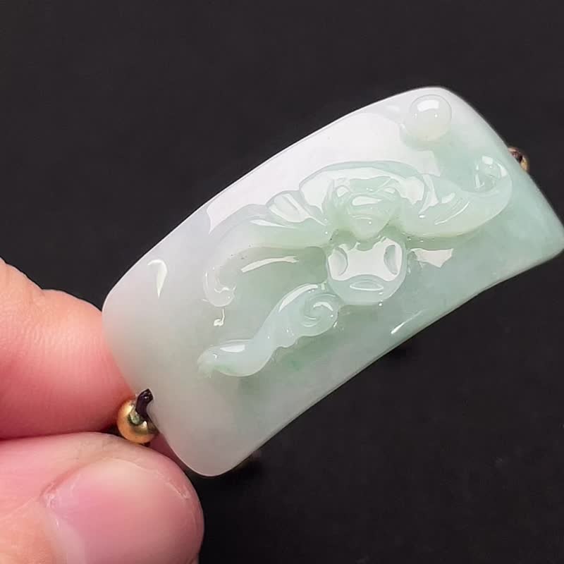 冰种飘绿翡翠福牌编织手链 | 天然缅甸玉翡翠 A 货 | 送礼 - 手链/手环 - 玉石 绿色