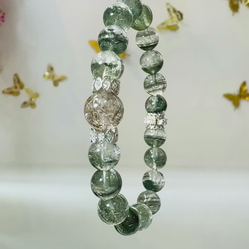 招财金银发绿半盆幽灵水晶设计款水晶主招财贵人缘改善运气 - 手链/手环 - 水晶 绿色