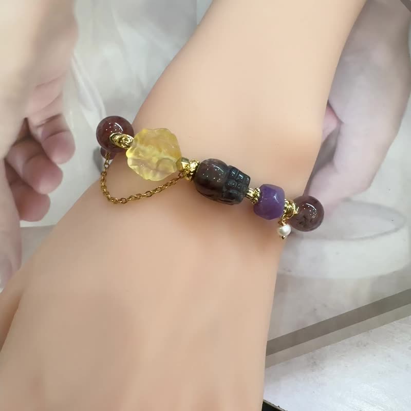 血滴堇青貔貅 萤石牡丹 紫钛晶 紫龙晶 金发晶 招财好运能量 - 手链/手环 - 半宝石 